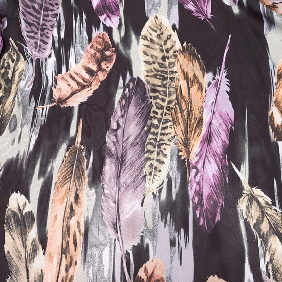 Vision Women's Sheer Multicolor Feather Pattern Open Cardigan - Picture 3 of 8